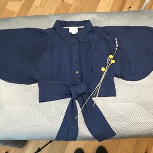 Maeve navy bat wing cropped blouse